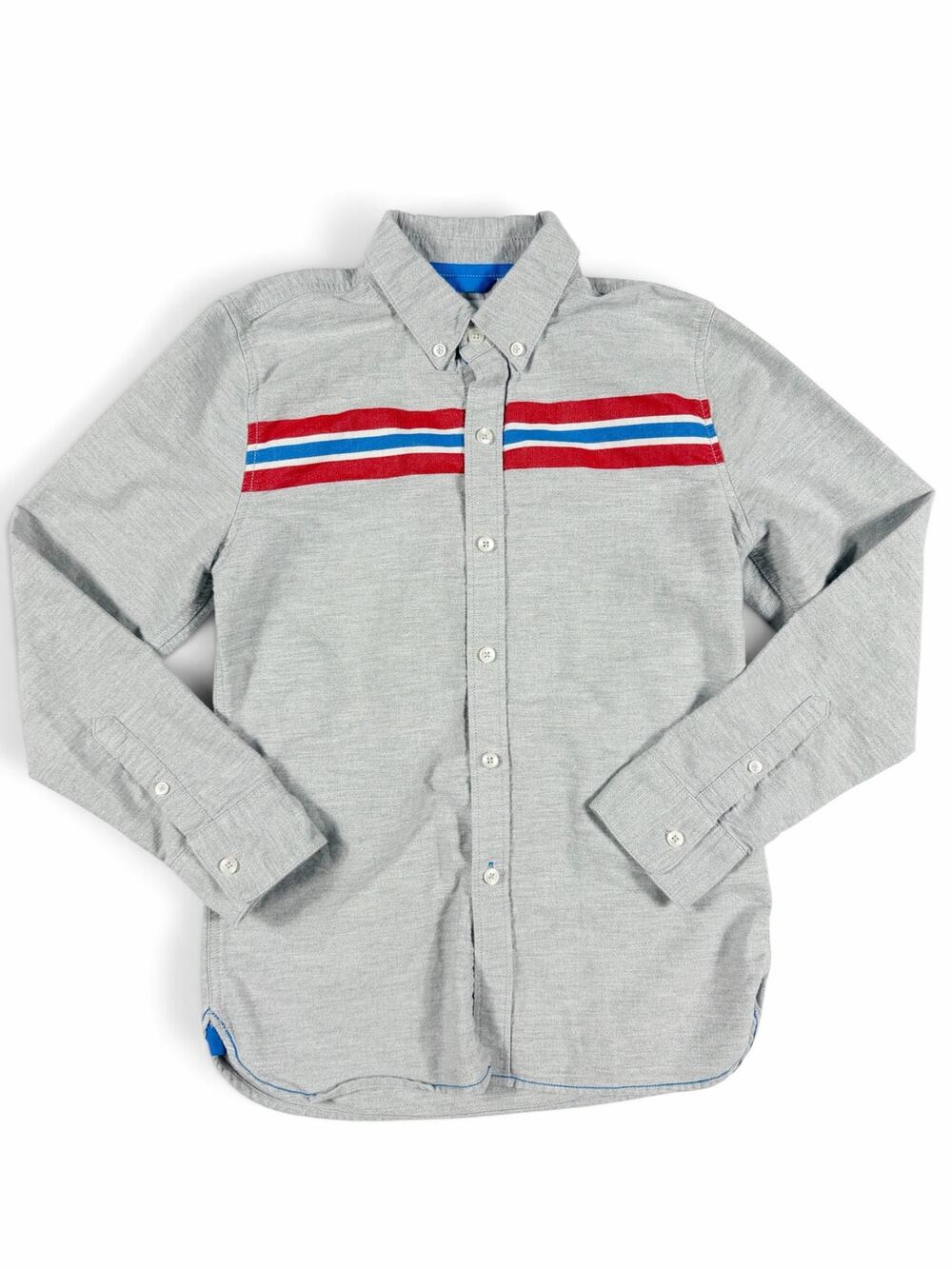 Mini Boden Boys Gray Stripe Button Down Shirt 11-12 Years